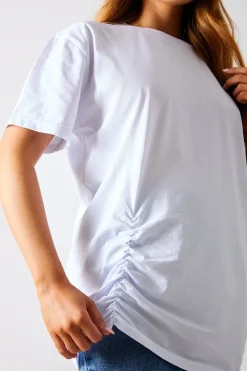 Outlet In The Style Ruched Longline Aysmmetric T-Shirt White