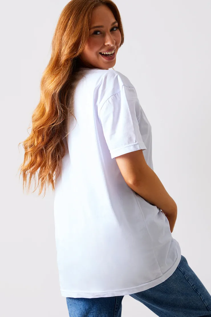 Outlet In The Style Ruched Longline Aysmmetric T-Shirt White