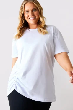 Outlet In The Style Ruched Longline Aysmmetric T-Shirt White