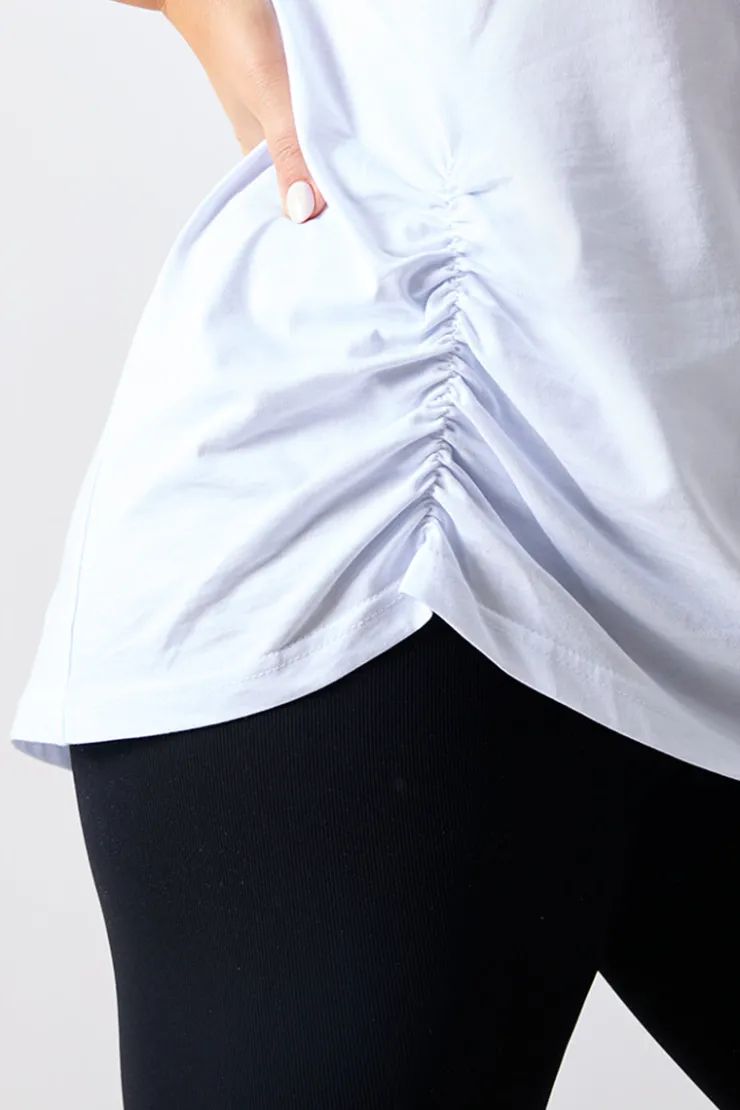 Outlet In The Style Ruched Longline Aysmmetric T-Shirt White