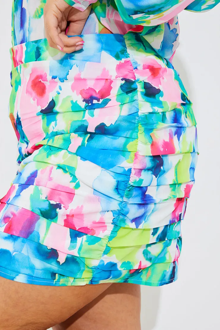 Sale In the Style Ruched Mini Co-Ord Skirt Multi