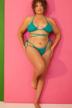 Online In the Style Ruched Tie Waist Bikini Bottoms Green