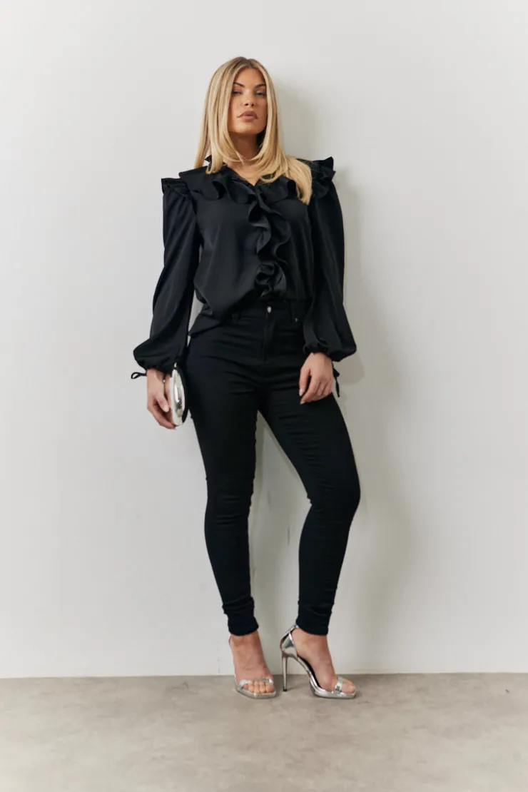 Hot In The Style Ruffle Blouse Black