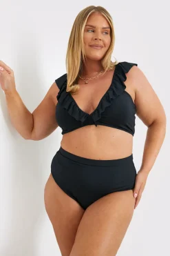 Outlet In The Style Ruffle Neck Bikini Top Black