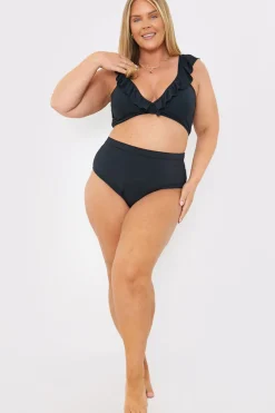 Outlet In The Style Ruffle Neck Bikini Top Black