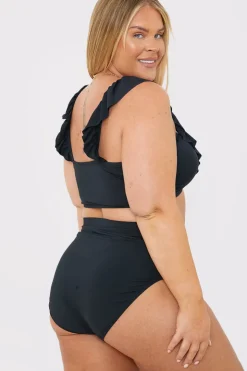 Outlet In The Style Ruffle Neck Bikini Top Black