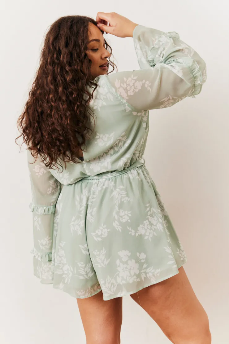 Hot In The Style Floral Print Floaty Playsuit Sage
