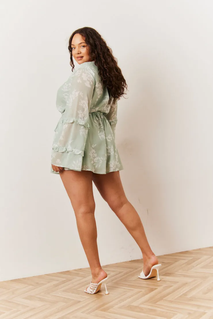 Hot In The Style Floral Print Floaty Playsuit Sage