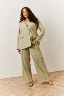 New In The Style Pleated Wide Leg Trouser Sage