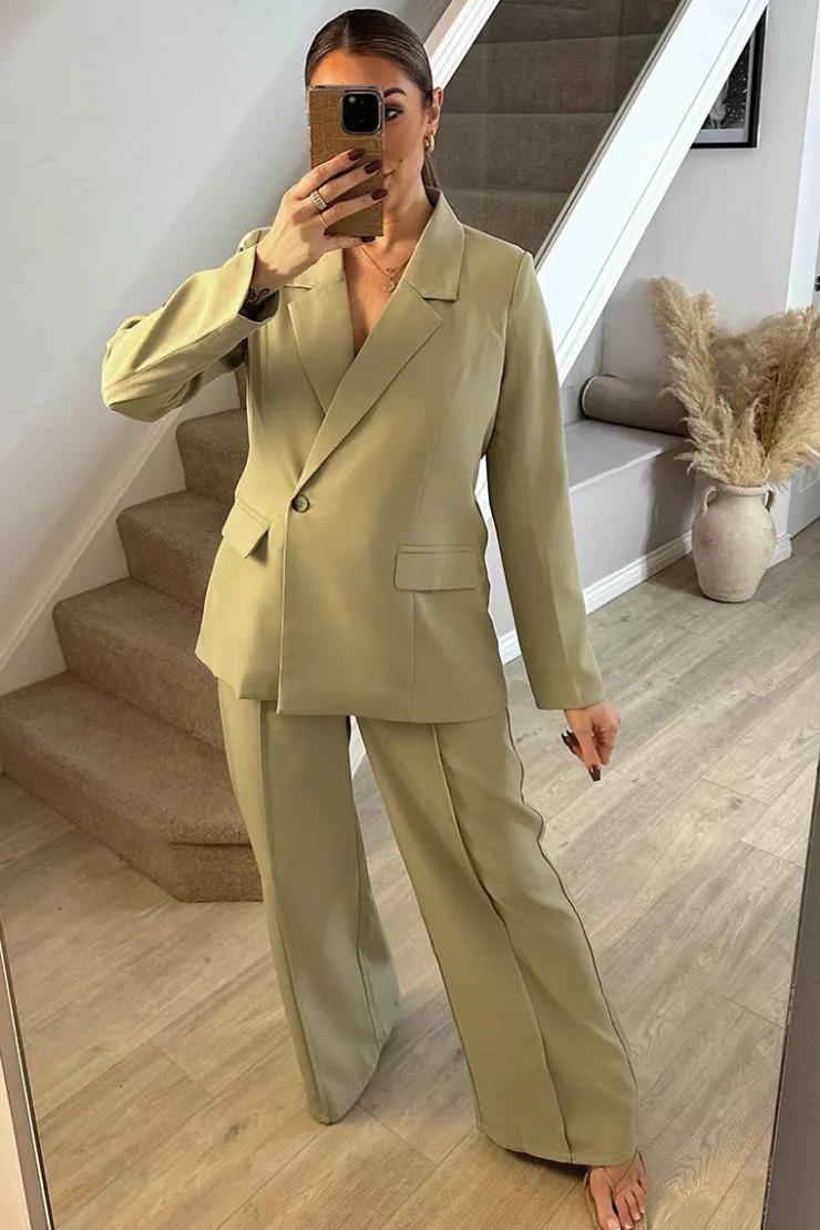 New In The Style Pleated Wide Leg Trouser Sage