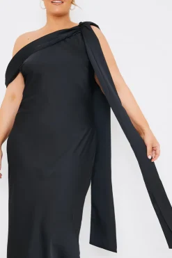 Sale In The Style Satin Asymmetric Draped Neckline Maxi Dress Black