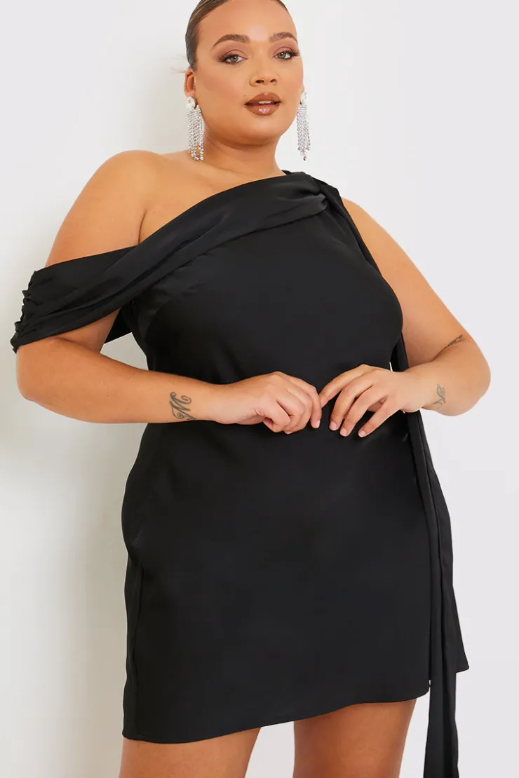 Outlet Terrie Mcevoy Satin Asymmetric Neckline Mini Dress Black