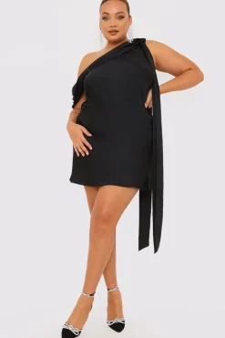 Outlet Terrie Mcevoy Satin Asymmetric Neckline Mini Dress Black