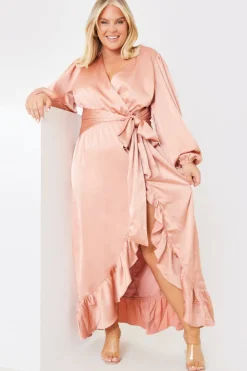 Outlet In the Style Satin Balloon Sleeve Maxi Dress Pink