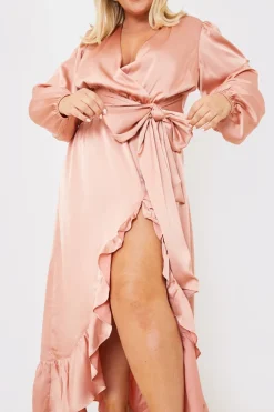 Outlet In the Style Satin Balloon Sleeve Maxi Dress Pink