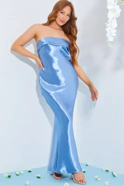 Outlet In The Style Satin Bandeau Cowl Back Cut Out Maxi Dress Blue