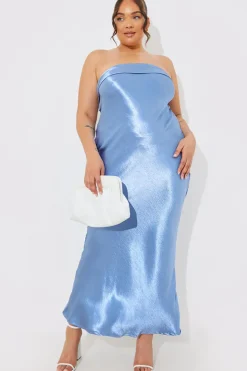 Outlet In The Style Satin Bandeau Cowl Back Cut Out Maxi Dress Blue