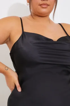 New Fits Satin Cowl Front Mini Dress Black