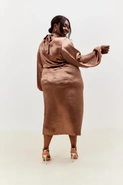 Best In the Style Satin Drape Co-Ord Midi Skirt Chocolate