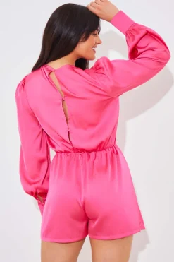 Clearance In the Style Satin Drape Skort Detail Playsuit Pink