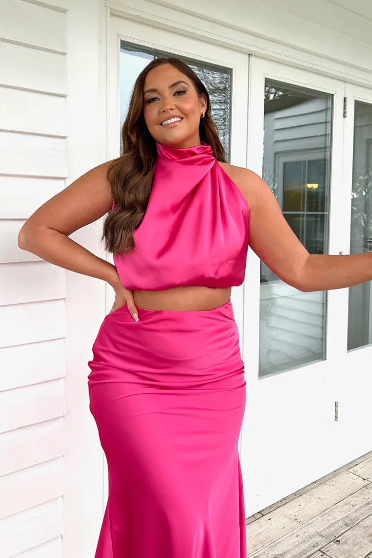 In the Style Satin Draped High Neck Co Ord Top