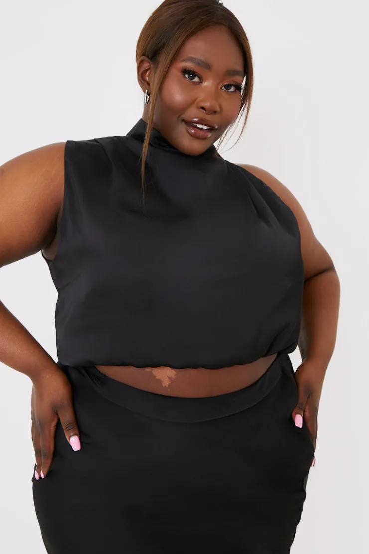 In the Style Satin Draped High Neck Co Ord Top