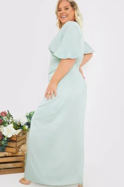 Sale In The Style Satin Flutter Sleeve Ruched Detail Maxi Dress
