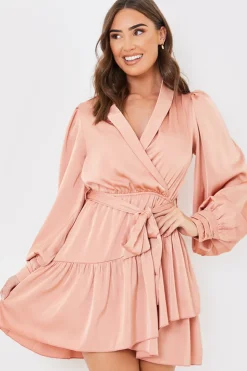 Sale In the Style Satin Frill Hem Mini Dress Pink
