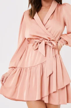 Sale In the Style Satin Frill Hem Mini Dress Pink