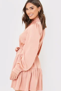Sale In the Style Satin Frill Hem Mini Dress Pink