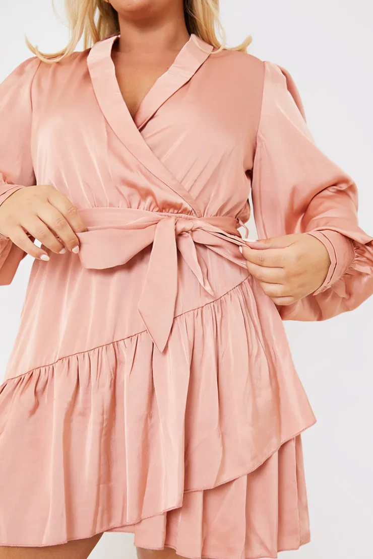 Sale In the Style Satin Frill Hem Mini Dress Pink