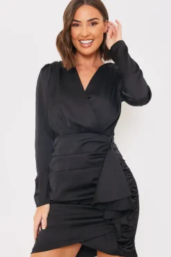In the Style Satin Ruched Drape Mini Dress