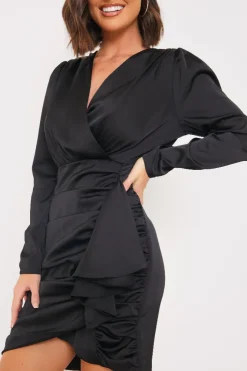 In the Style Satin Ruched Drape Mini Dress