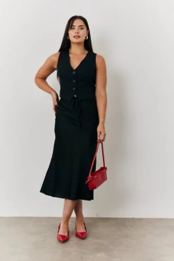 Outlet In the Style Satin Tie Waist Slip Skirt Black