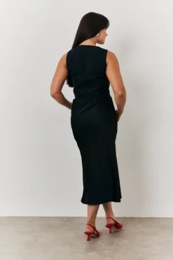 Outlet In the Style Satin Tie Waist Slip Skirt Black