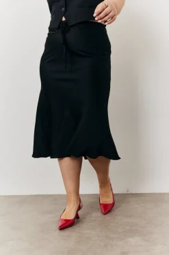 Outlet In the Style Satin Tie Waist Slip Skirt Black