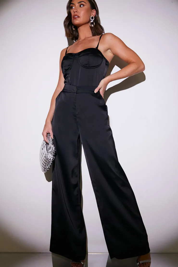 Best In the Style Satin Wide Leg Trousers Black