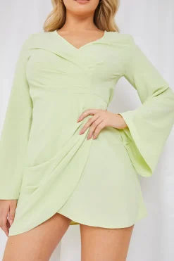 Hot In the Style Satin Wrap Front Dress Lime