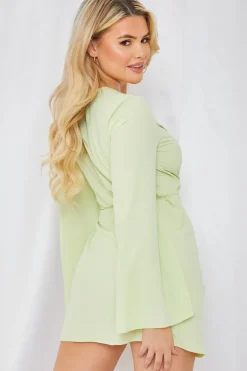 Hot In the Style Satin Wrap Front Dress Lime