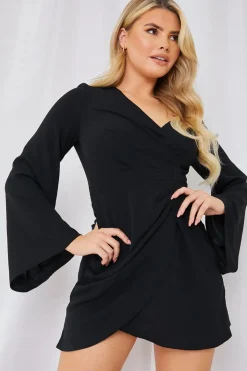 In the Style Satin Wrap Front Mini Dress Black