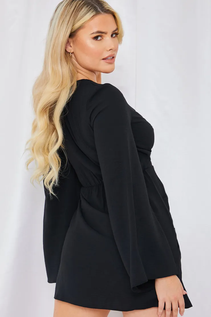 In the Style Satin Wrap Front Mini Dress Black