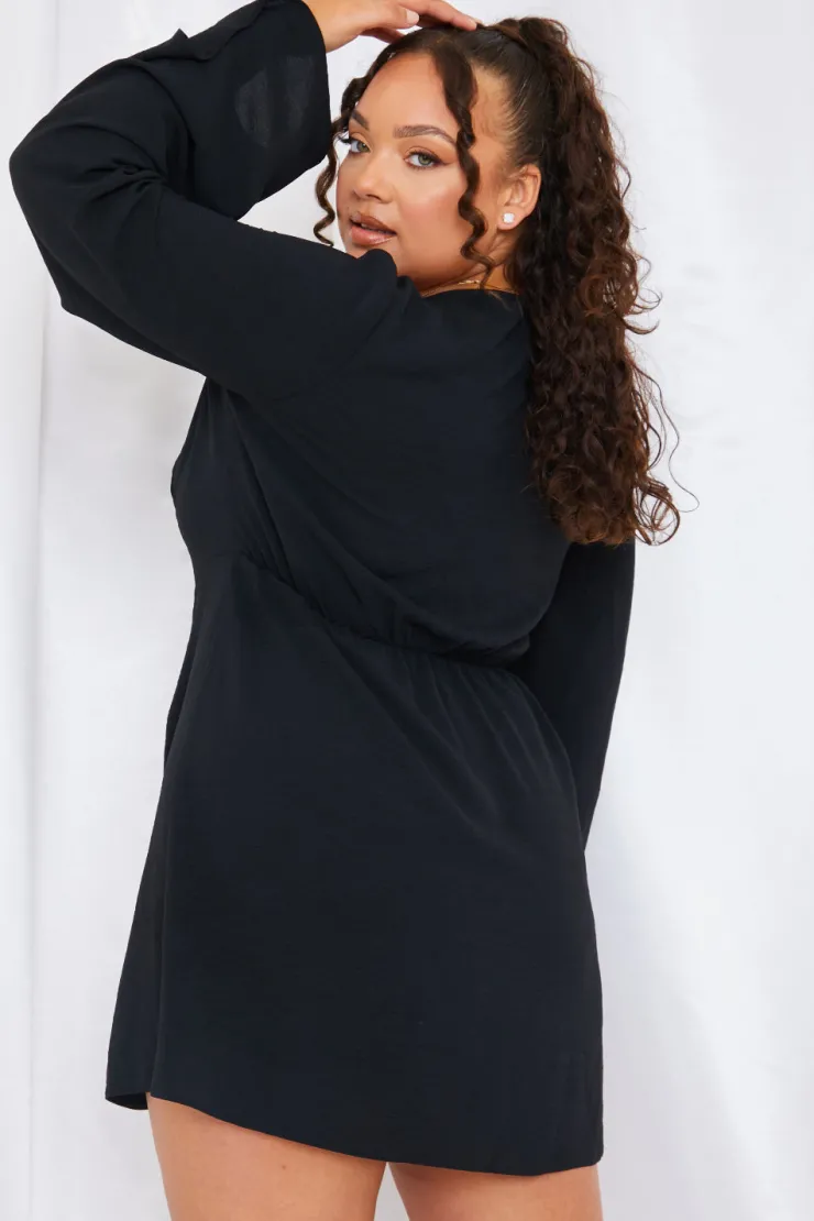 In the Style Satin Wrap Front Mini Dress Black