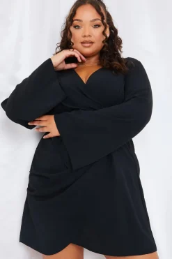 In the Style Satin Wrap Front Mini Dress Black