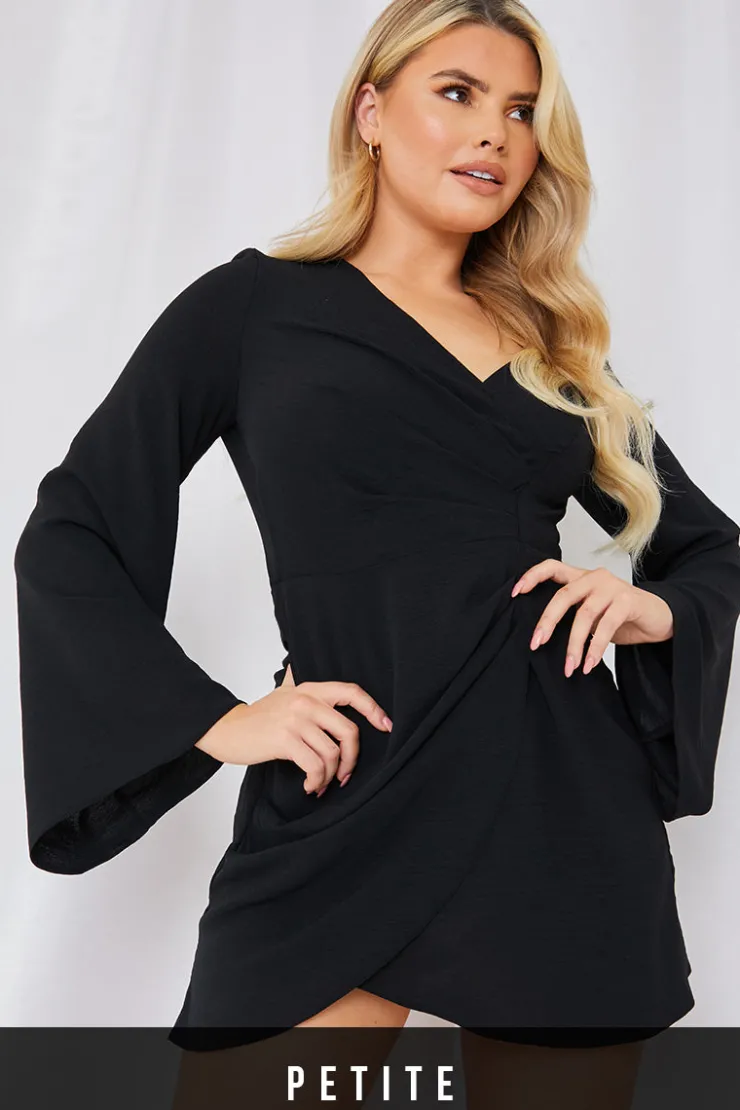 In the Style Satin Wrap Front Mini Dress Black