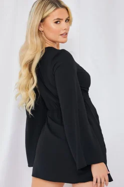 In the Style Satin Wrap Front Mini Dress Black