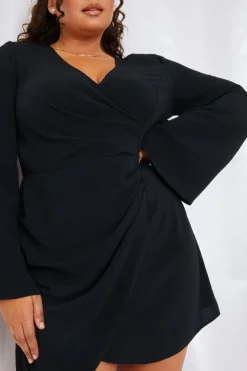 In the Style Satin Wrap Front Mini Dress Black