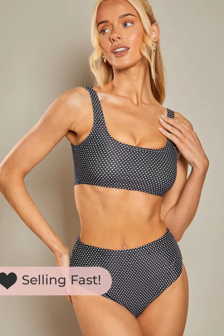 Best In The Style Scoop Neck Polka Dot Bikini Top Black