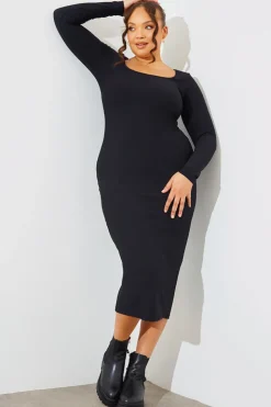 Discount In The Style Scoop Neck Rib Midaxi Dress