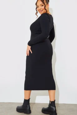 Discount In The Style Scoop Neck Rib Midaxi Dress