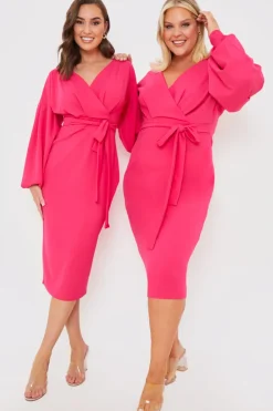 Best In the Style Scuba Bardot Belted Dress Pink